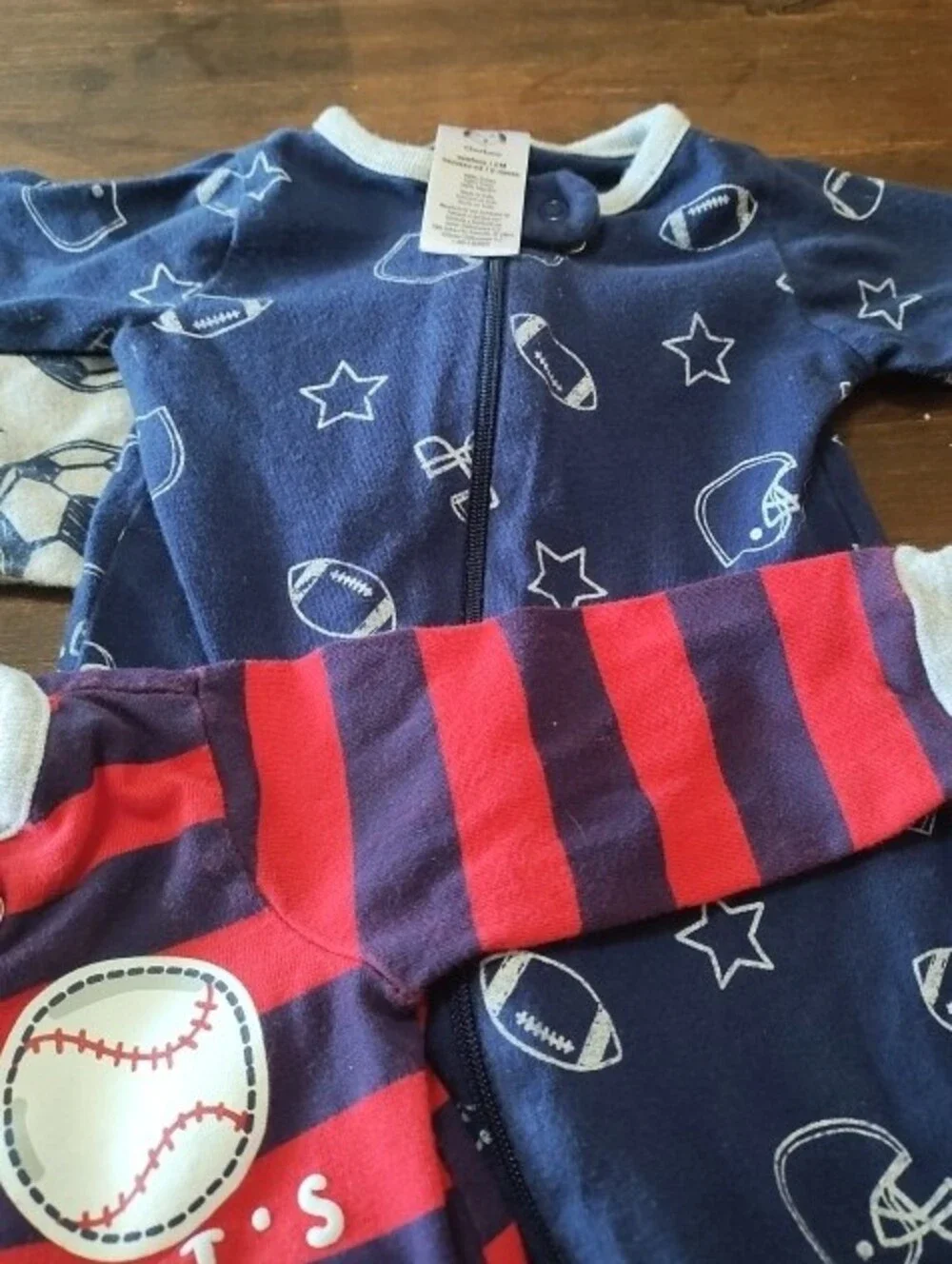 Set Of 3 One-Piece Footed Pajamas - Let's Play Ball